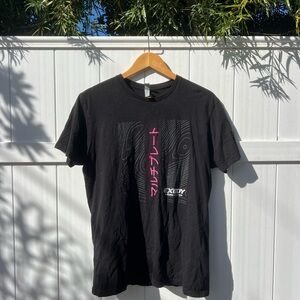 Black Graphic Tee with Pink Accents